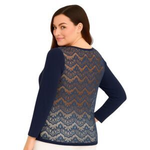 CAROLL Size 42 (US 10-12) Black Pullover Solid Front Full Sheer Lace Back Party